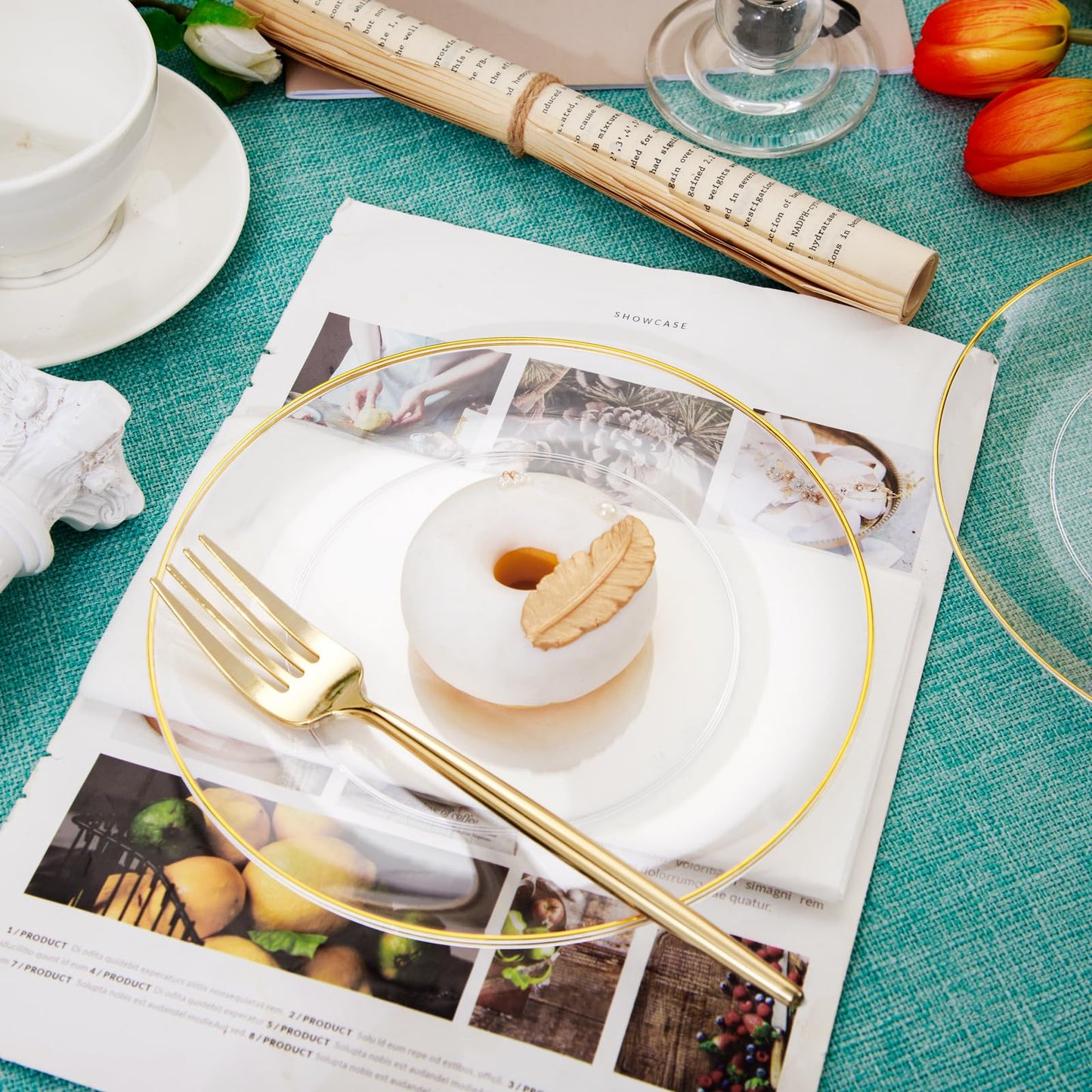 100 Clear Gold Dessert Plates with Plastic Gold Forks Cake Plates Disposable for Wedding