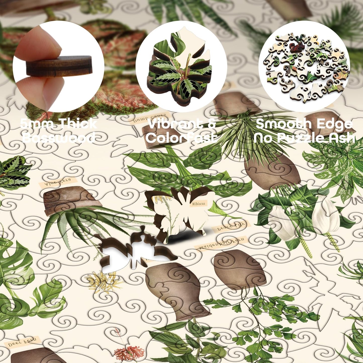 Vintage Houseplant Wooden Puzzle 340 Pieces for Adult, 15.7" x 11.2"