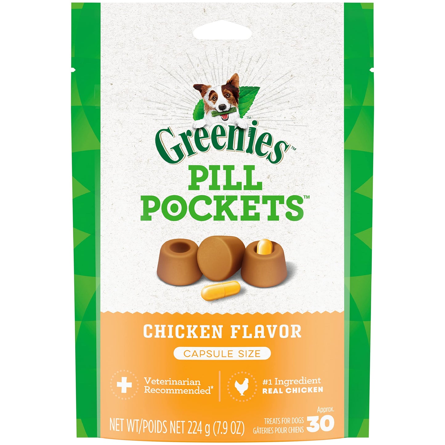 Greenies Pill Pockets Capsule Size Natural Soft Dog Treats, Chicken 7.9 oz. 30ct