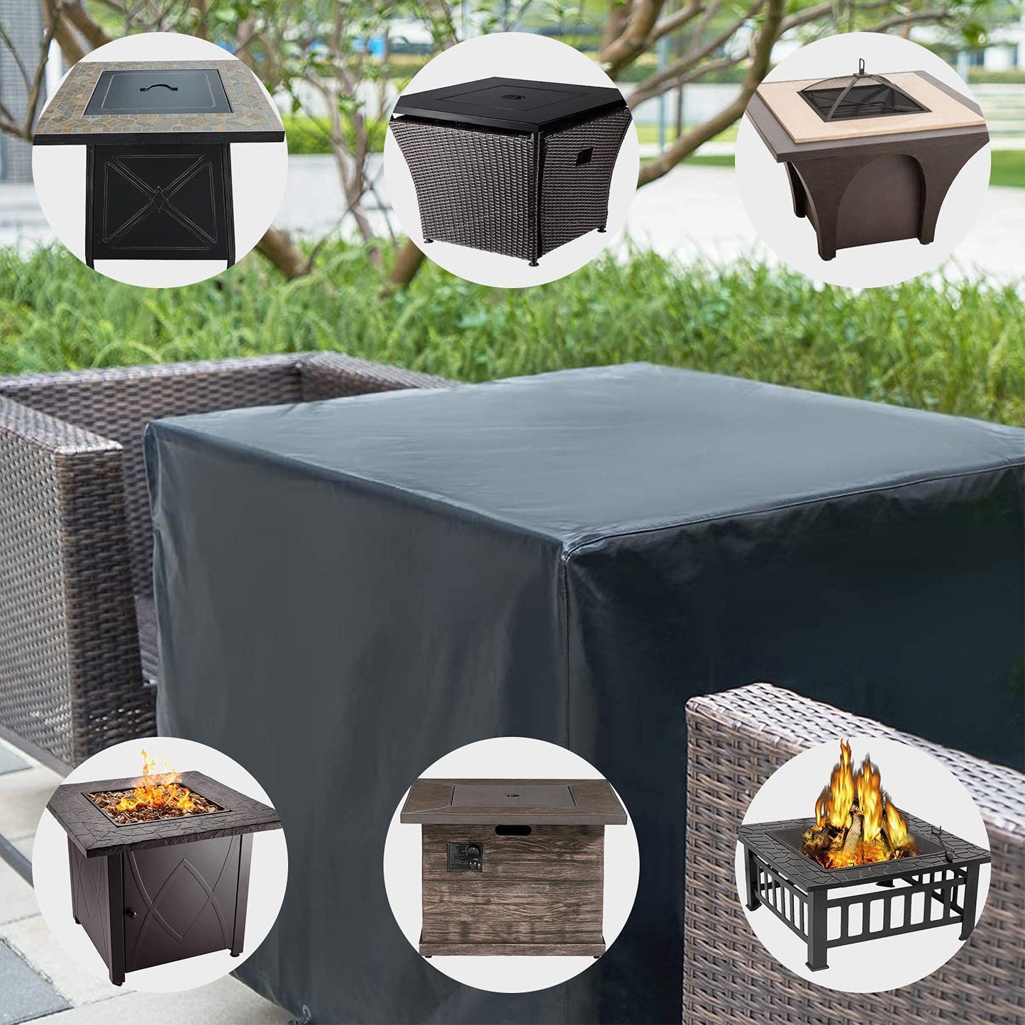Square Fire Pit Cover, , Waterproof and Windproof, 32 x 32 x 24 Inches, Black