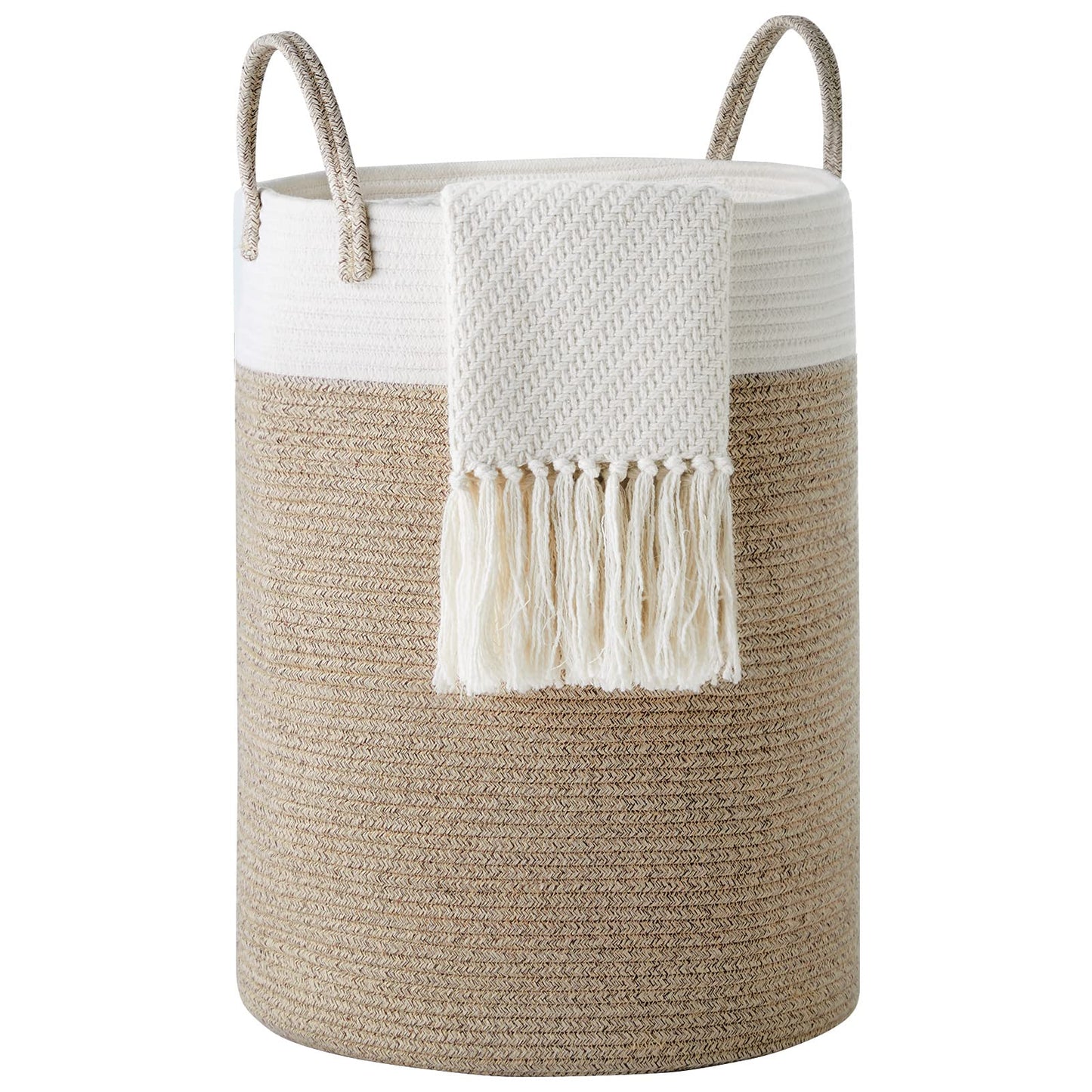 Cotton Rope Laundry Hamper by YOUDENOVA, 58L - Woven Collapsible Laundry Basket