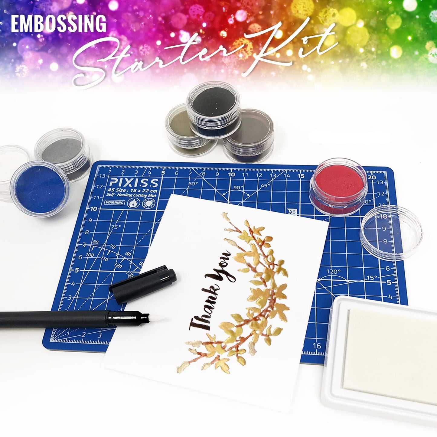 Embossing Kit, Powder, Clear Embossing Pen, Embossing Ink Pad, 8X 10ml