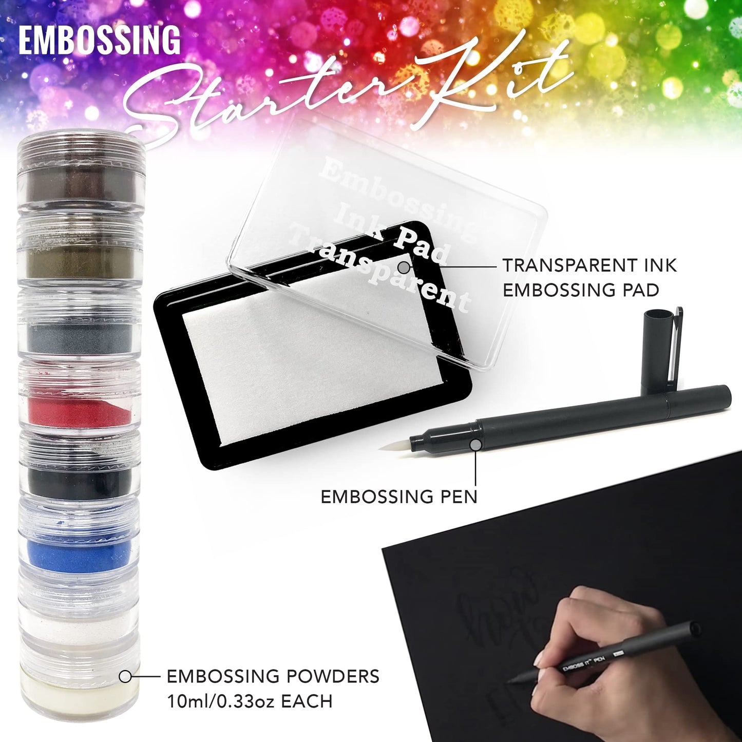 Embossing Kit, Powder, Clear Embossing Pen, Embossing Ink Pad, 8X 10ml