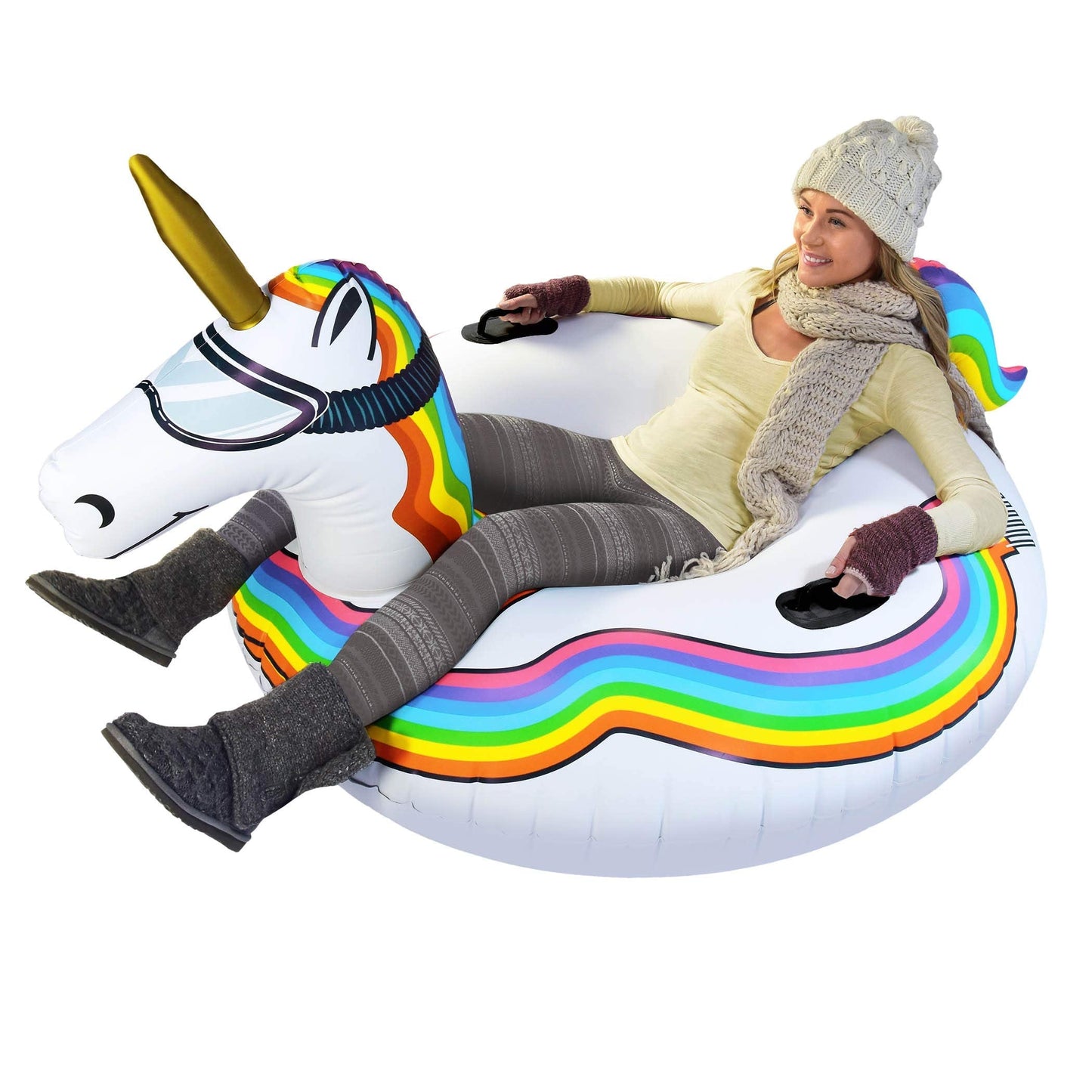 GoFloats Winter Snow Tube - Inflatable Sled for Kids and Adults - Unicorn