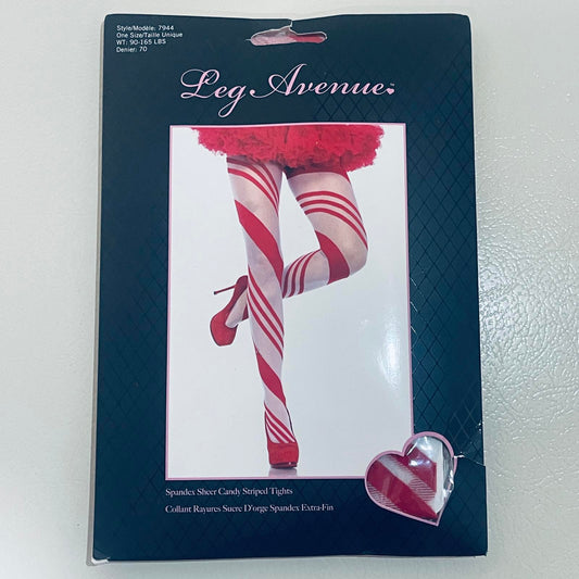 Leg Avenue Candy Striped Sheer Tights - Red and White