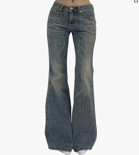 Women's Flare Leg Stretchy Denim Pants Y2k Size - M