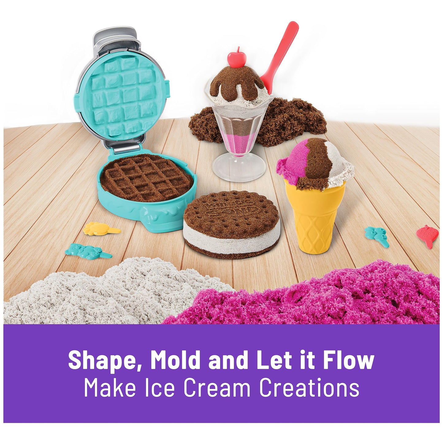 Kinetic Sand Scents Ice Cream Treats Playset 3 Colors 6 Serving Tools New