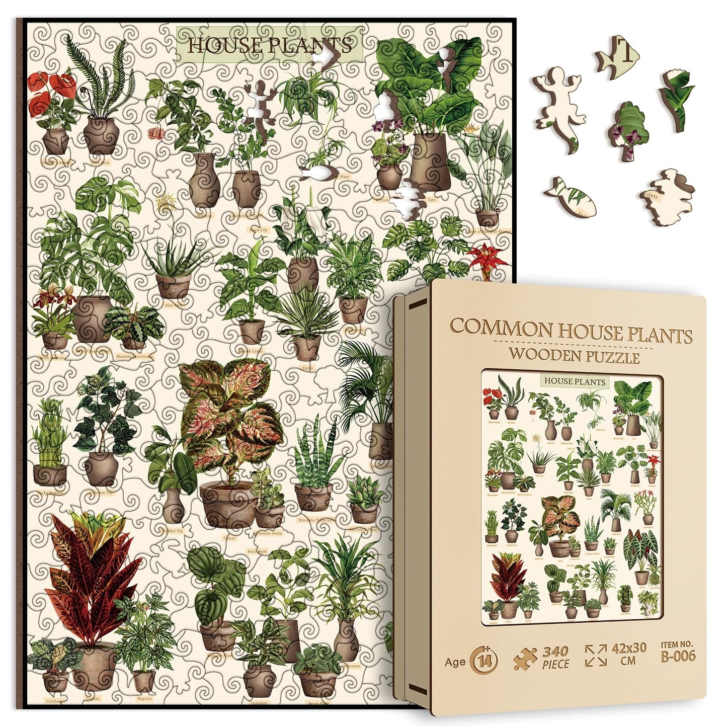 Vintage Houseplant Wooden Puzzle 340 Pieces for Adult, 15.7" x 11.2"