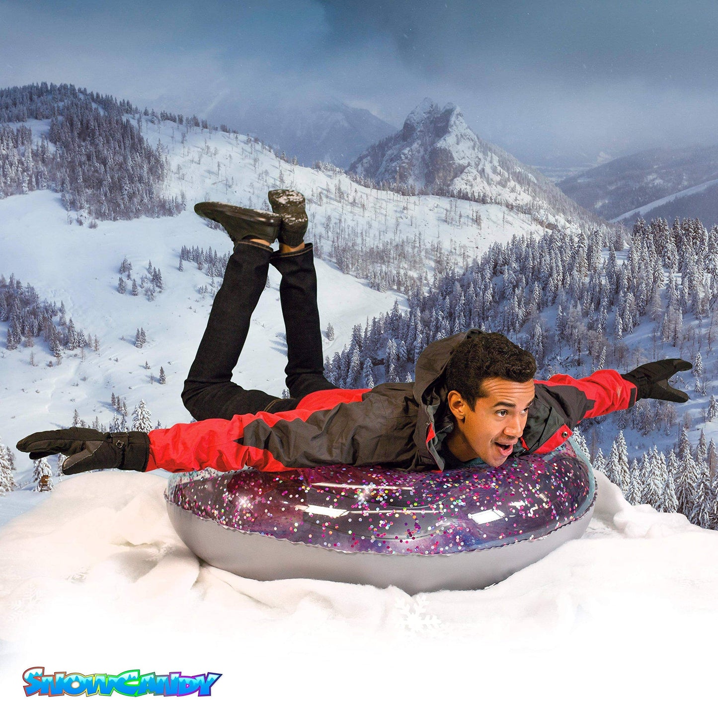 Winter fun Inflatable Glitter Filled Pink Galactic Snow Tube. Jumbo 48 inch