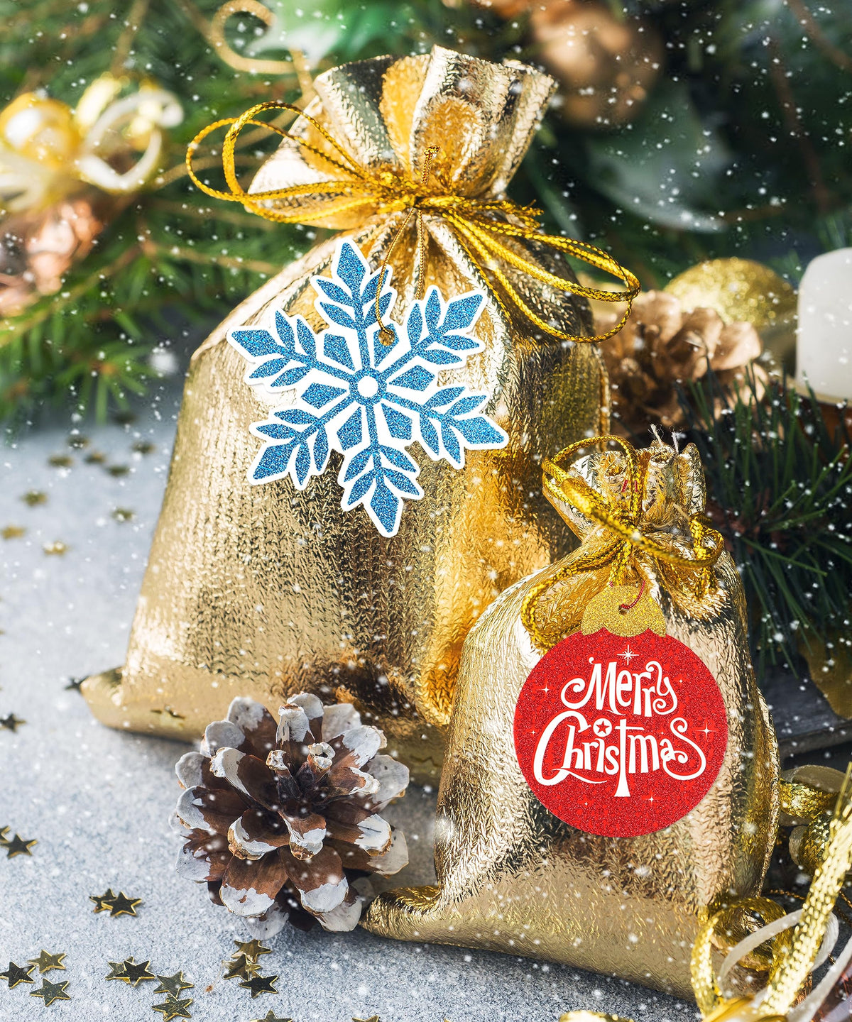 80 Pcs Large Christmas Gift Tags with Strings, 20 Designs, Glitter - view 5 of 9
