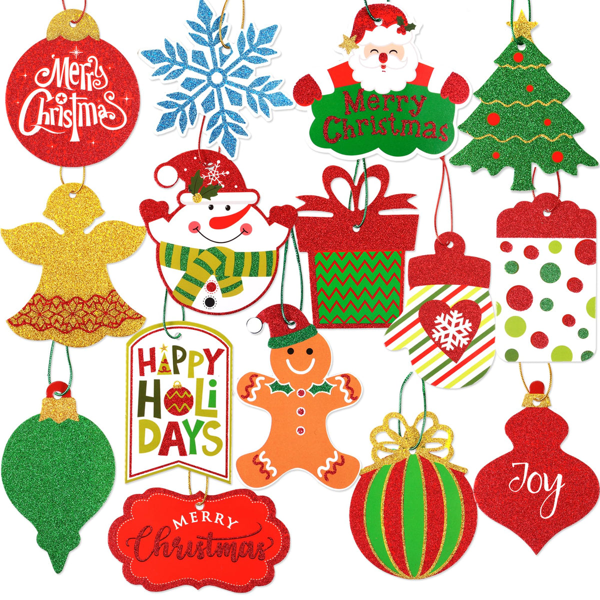 80 Pcs Large Christmas Gift Tags with Strings, 20 Designs, Glitter - view 1 of 9