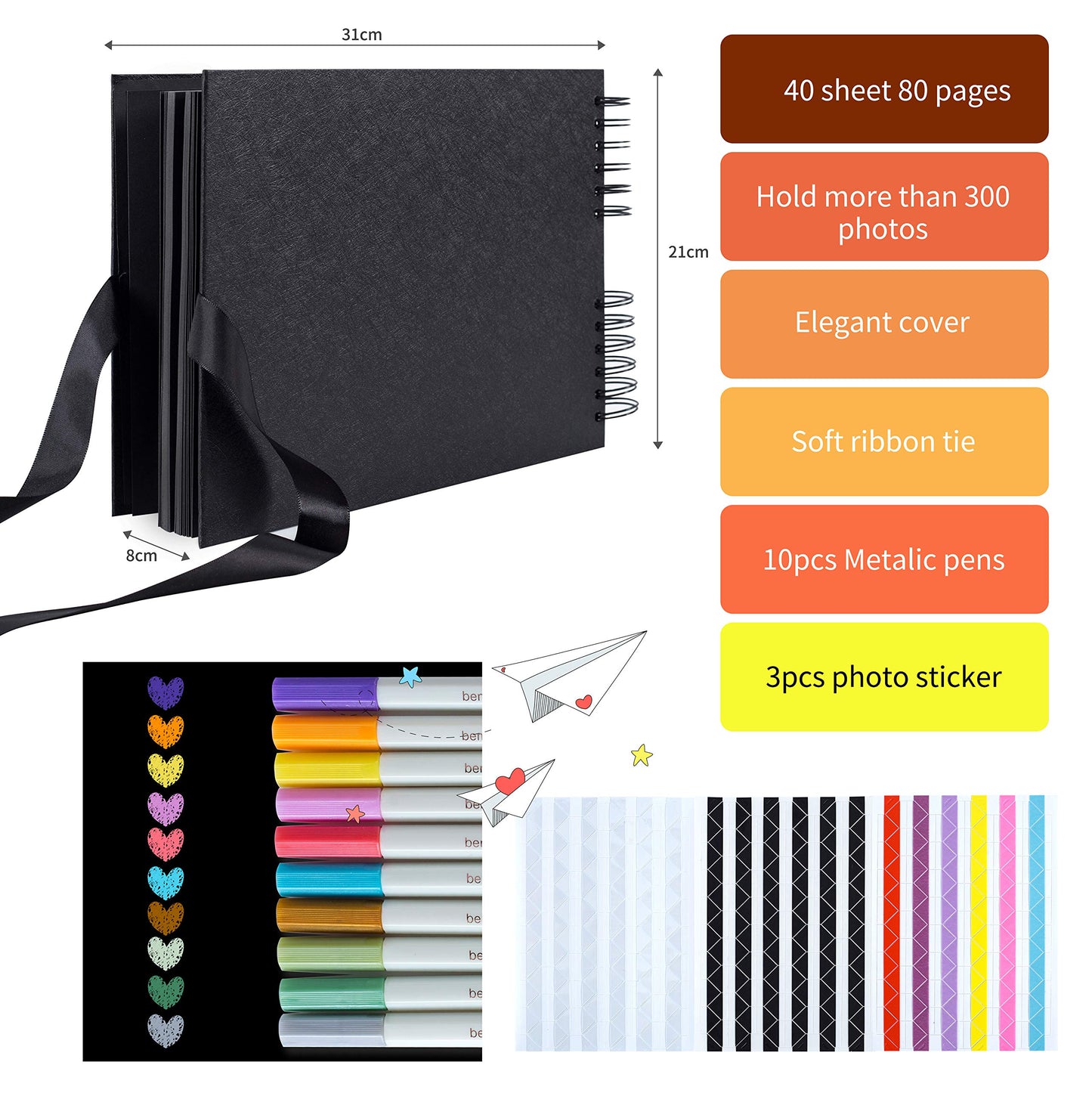 Photo Album Scrapbook, 12x8+" - DIY Craft for Anniversary, Wedding, Travel, Baby