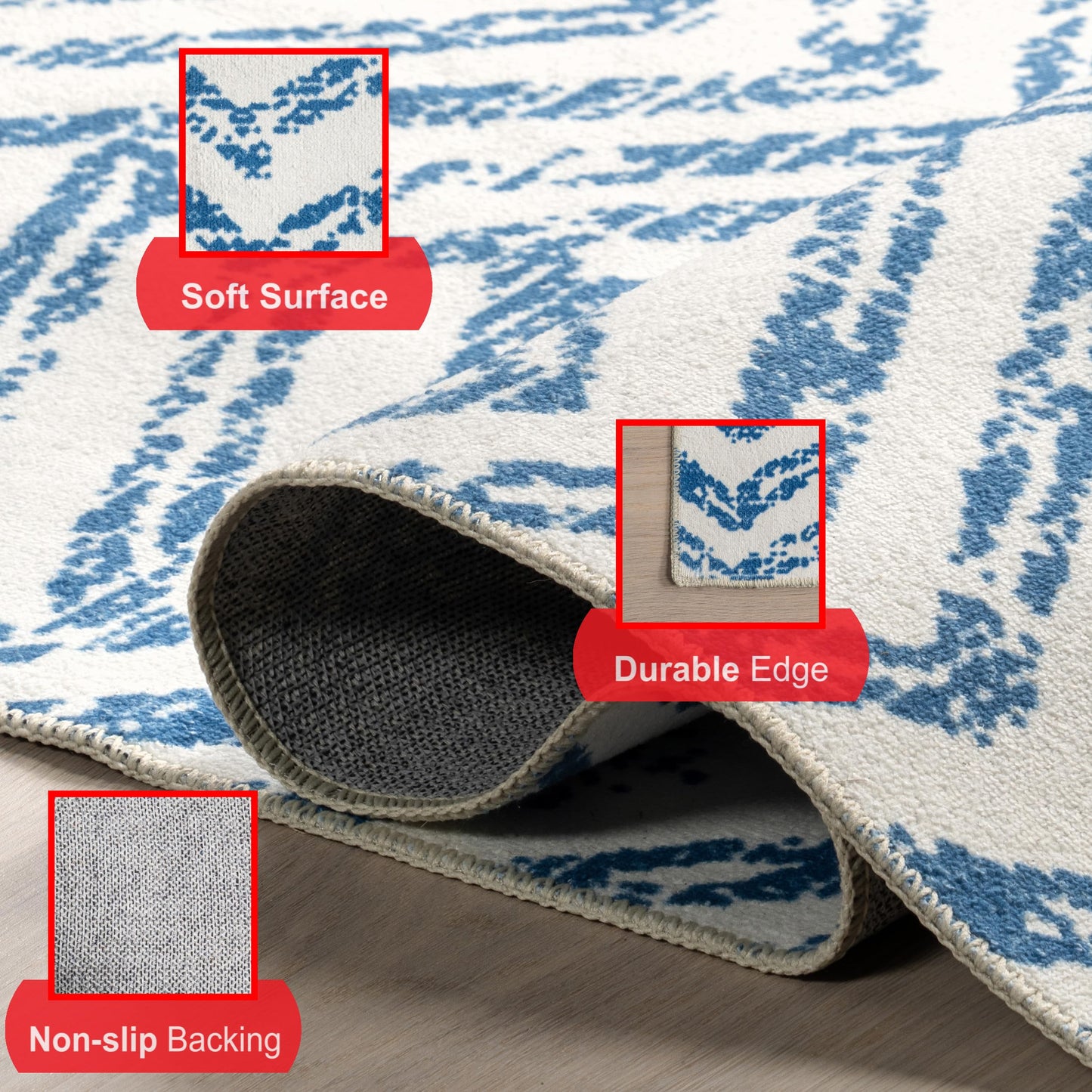 nuLOOM Rosanne Machine Washable Geometric Ultra Thin Runner Rug 2' 6" x 12' Blue