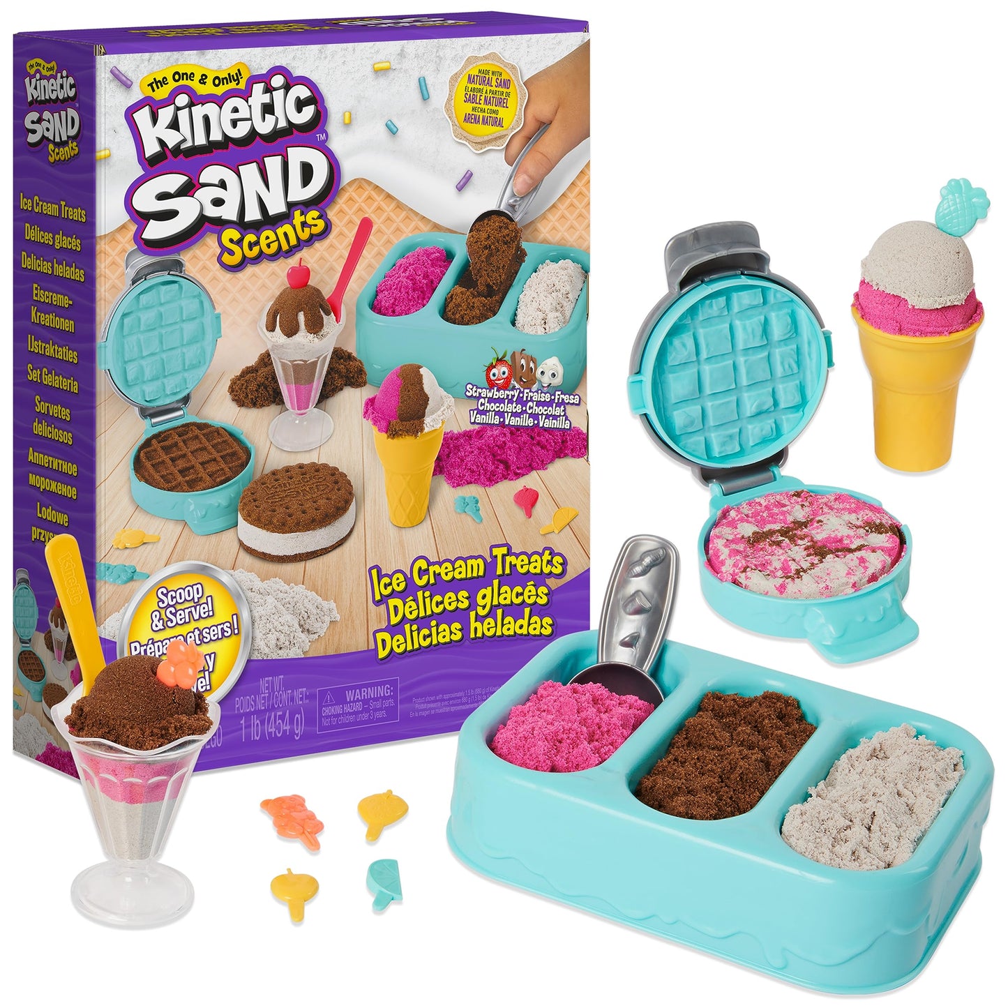 Kinetic Sand Scents Ice Cream Treats Playset 3 Colors 6 Serving Tools New