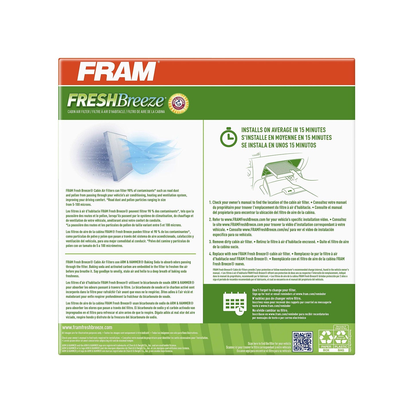FRAM Fresh Breeze Cabin Air Filter with Arm & Hammer Baking Soda, CF10285