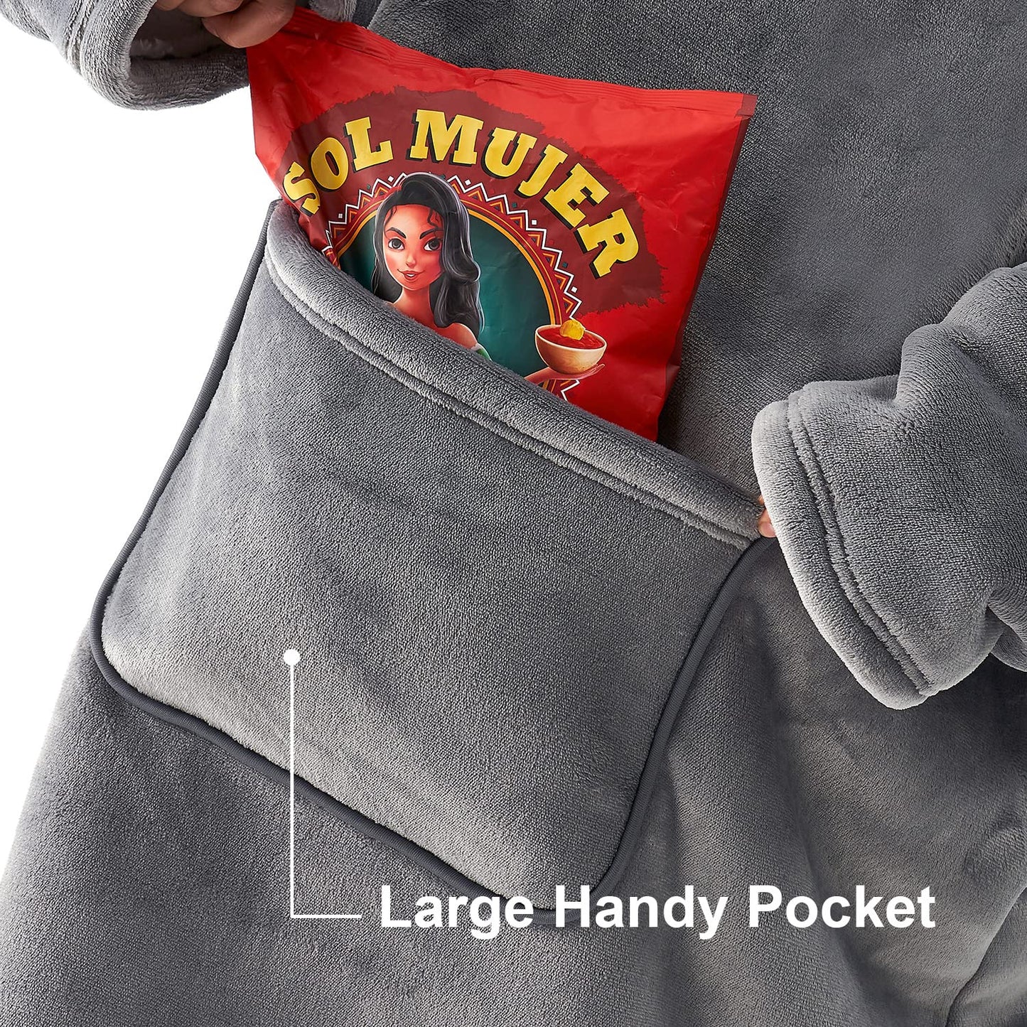 Hansleep Hoodie Blanket with Pocket for Adults - Grey Long 32" x 58"