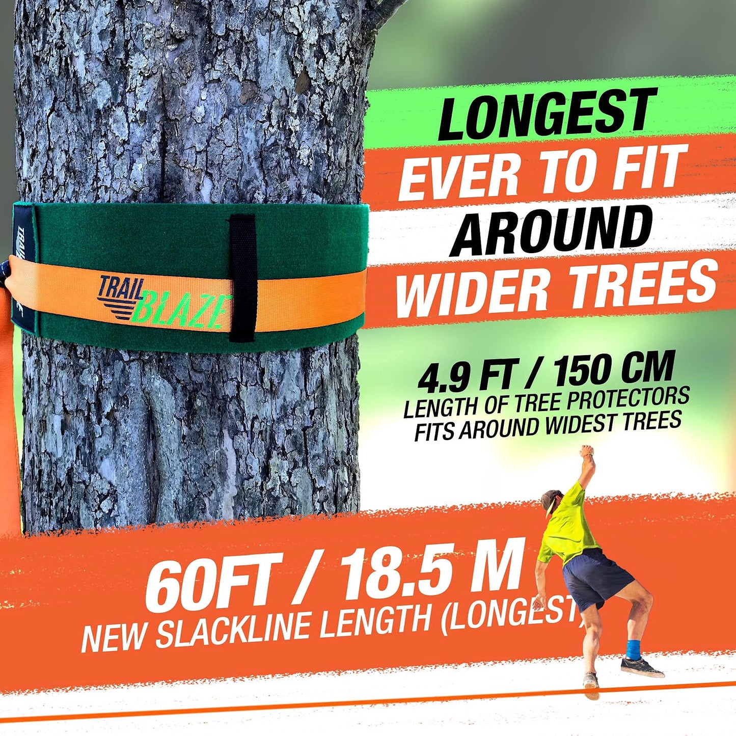 Complete Slackline Kit 60ft - Wider Tree Protectors Slack Lines for Backyard