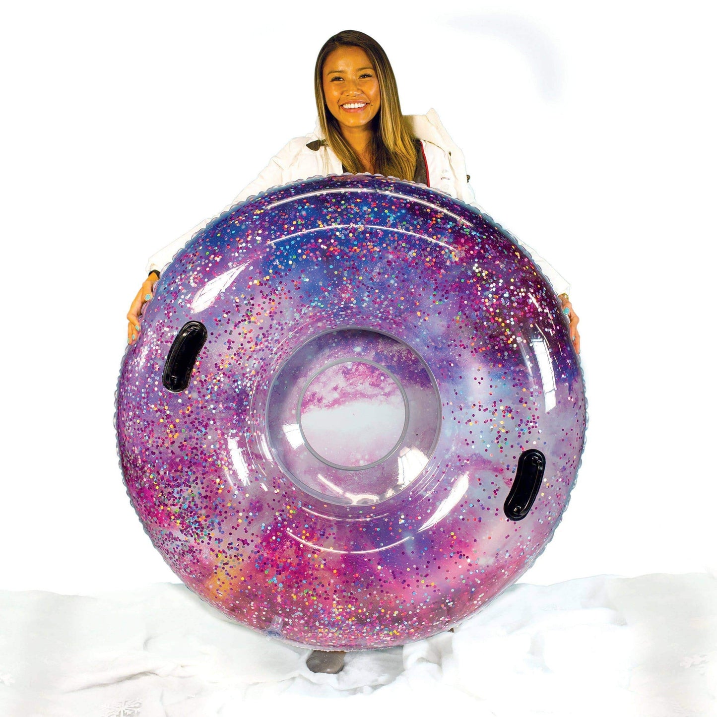 Winter fun Inflatable Glitter Filled Pink Galactic Snow Tube. Jumbo 48 inch
