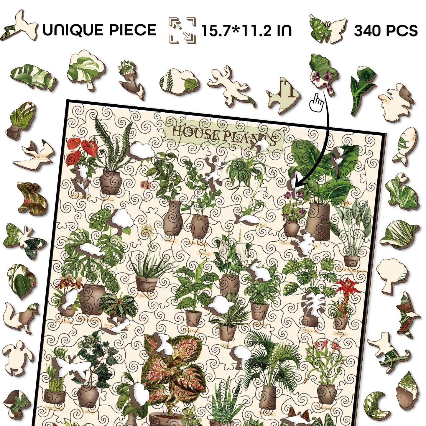 Vintage Houseplant Wooden Puzzle 340 Pieces for Adult, 15.7" x 11.2"
