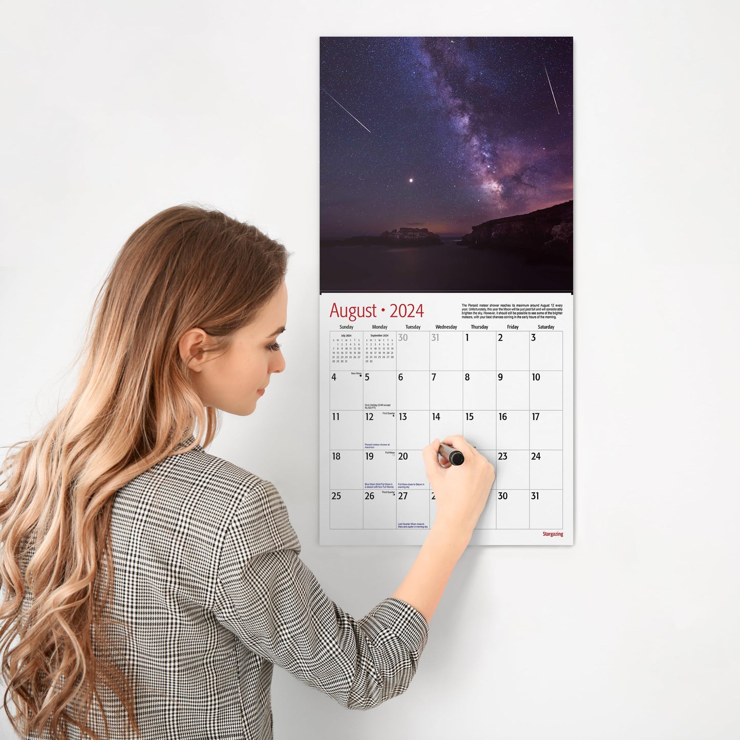 RED EMBER Stargazing Tips Night Sky 2024 Monthly Wall Calendar | 12" x 24"