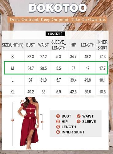 One Shoulder Sleeveless Ruffle Empire Waist Asymmetrical High-Low Midi Dresses M