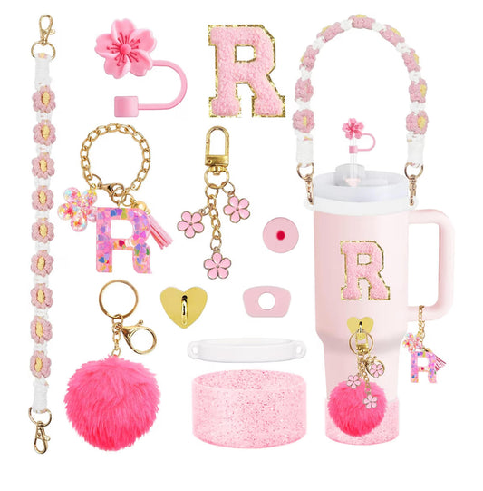 11-Piece Pink Cup Accessory Set for Stanley Tumblers Letter(R)