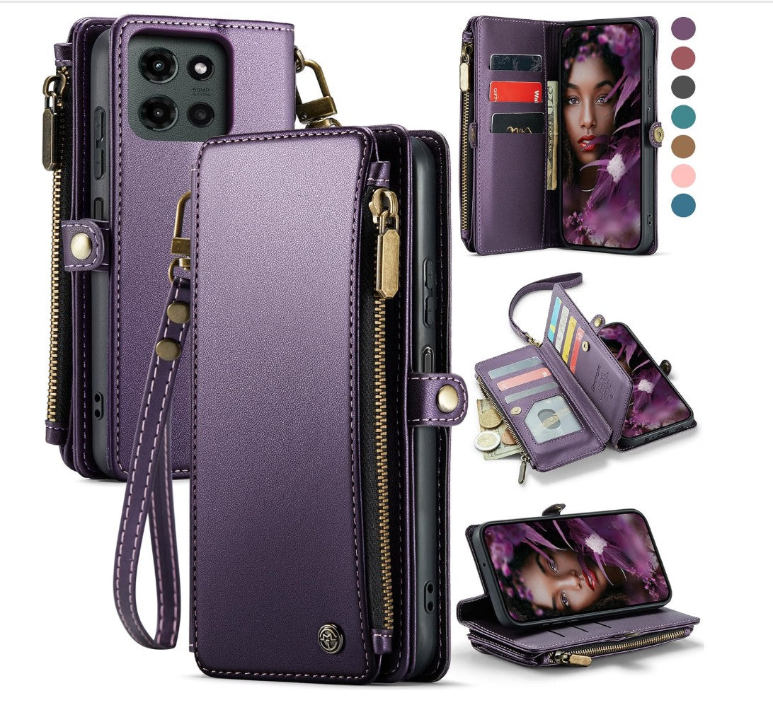 Moto G 5G 2025 Wallet Case with Card Slots and Wrist Strap, Purple - view 1 of 10