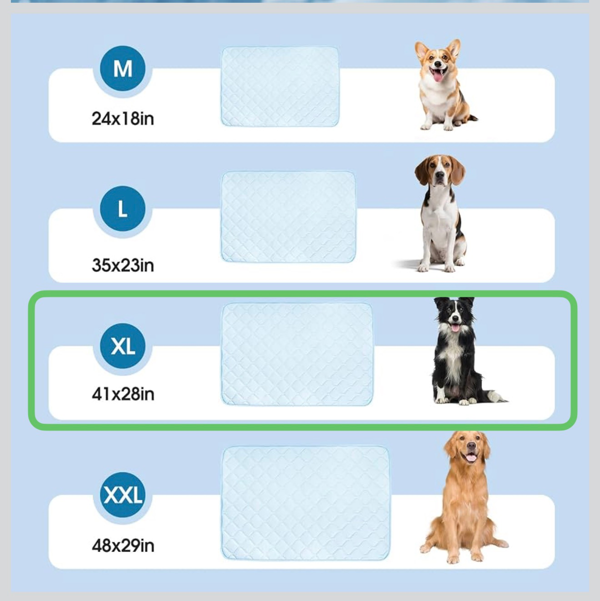 Pet Cooling Mat XL 41x28 Washable Non Slip Dog Crate Pad Light Blue