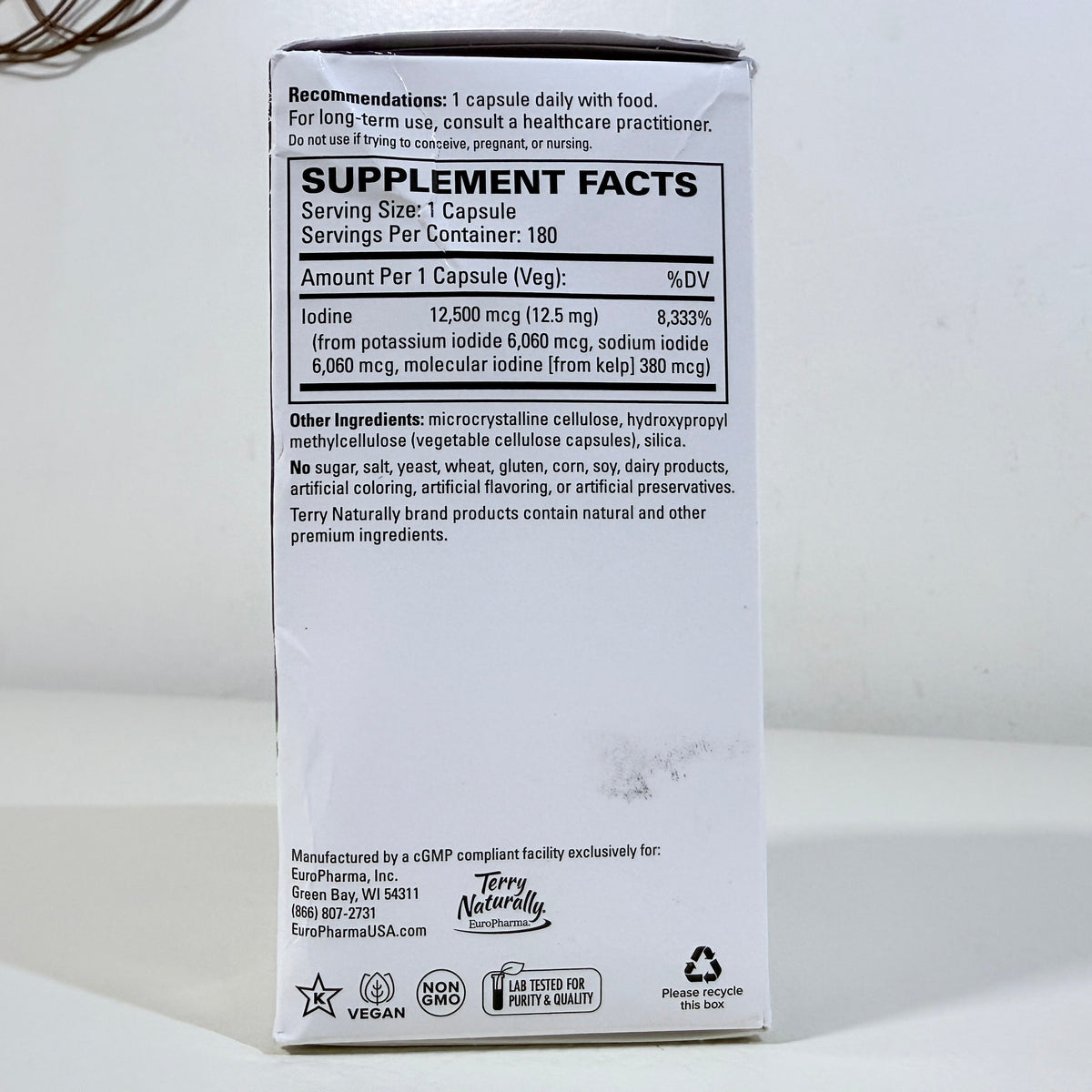 Terry Naturally Tri-Iodine 12.5 mg 180 Capsules Vegan 6 Month Supply EXP 09/2028