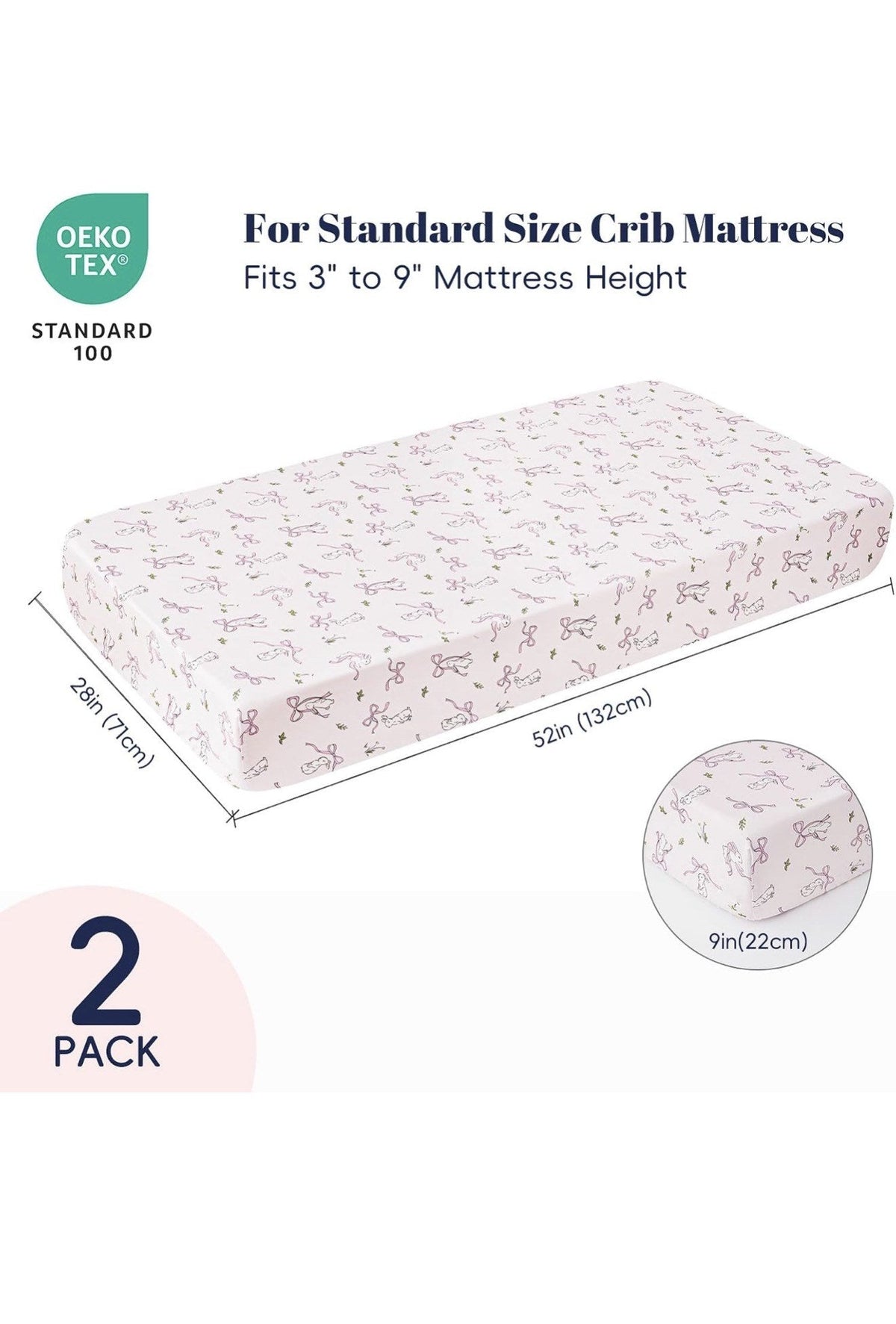 Baby Crib Sheets 2 Pack Fitted Standard Crib Rabbit and Floral Pink Cream