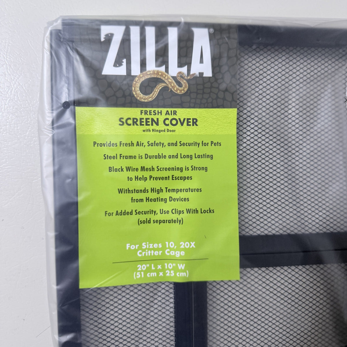 Zilla Fresh Air Screen Cover Hinged Door 20x10 Reptile Terrarium Lid