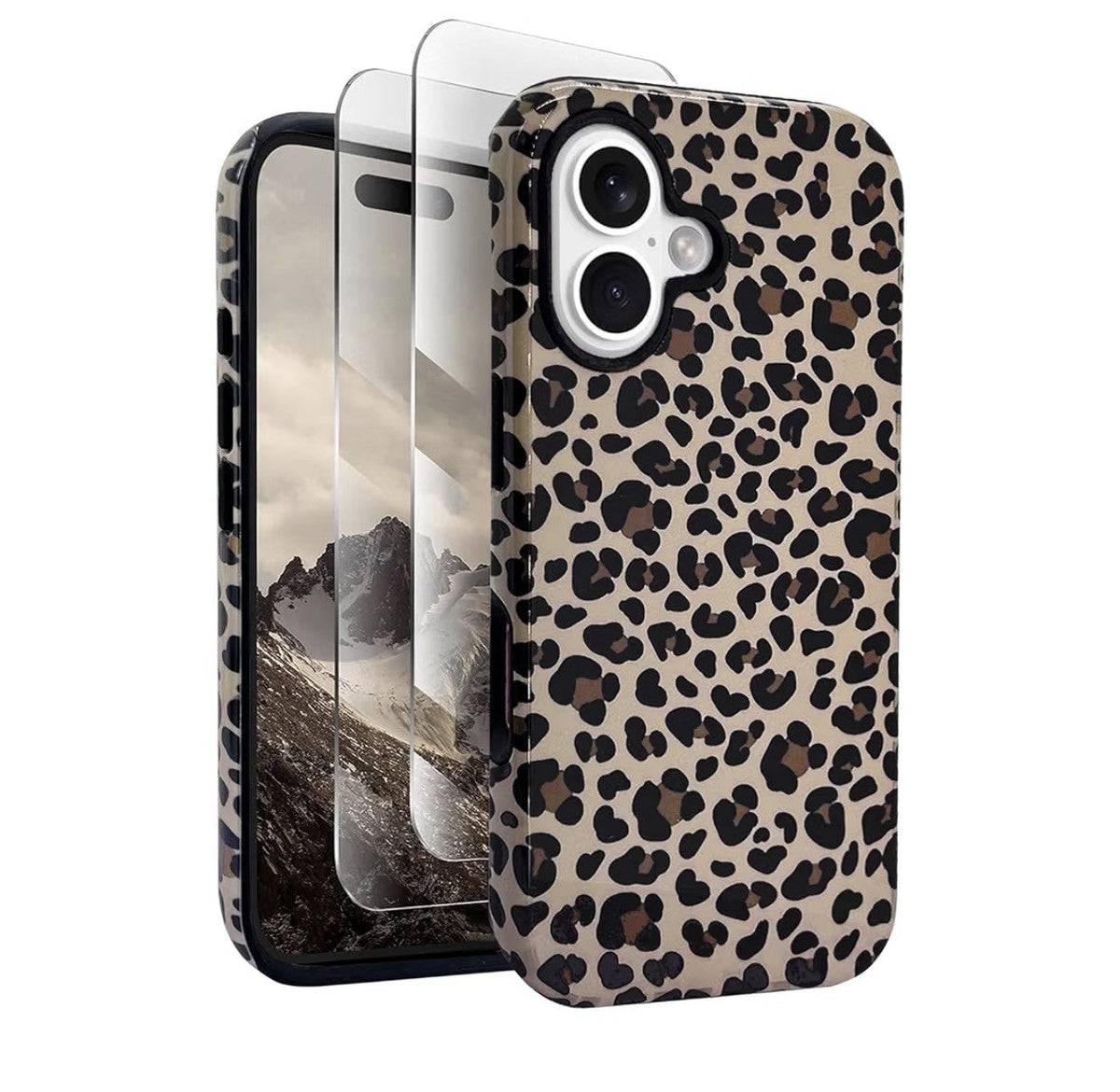 Cheetah Print Case for iPhone 16 Plus with 3 Screen and 3 Lens Protectors