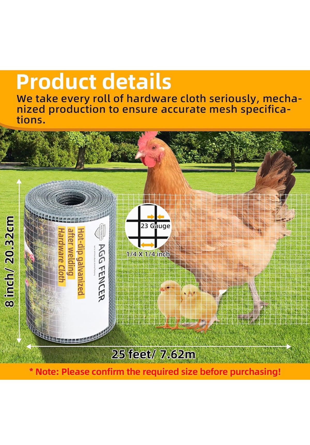 Hardware Cloth 8in x 25ft Galvanized Wire Mesh Quarter Inch 23 Gauge
