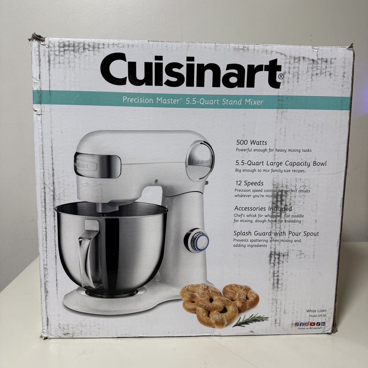 Cuisinart Precision Master SM-50 5.5 quart stand mixer box, front panel