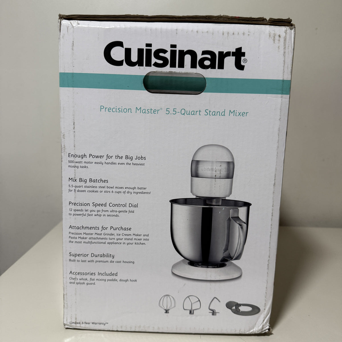 Cuisinart SM-50 stand mixer box, second side panel with carry handle