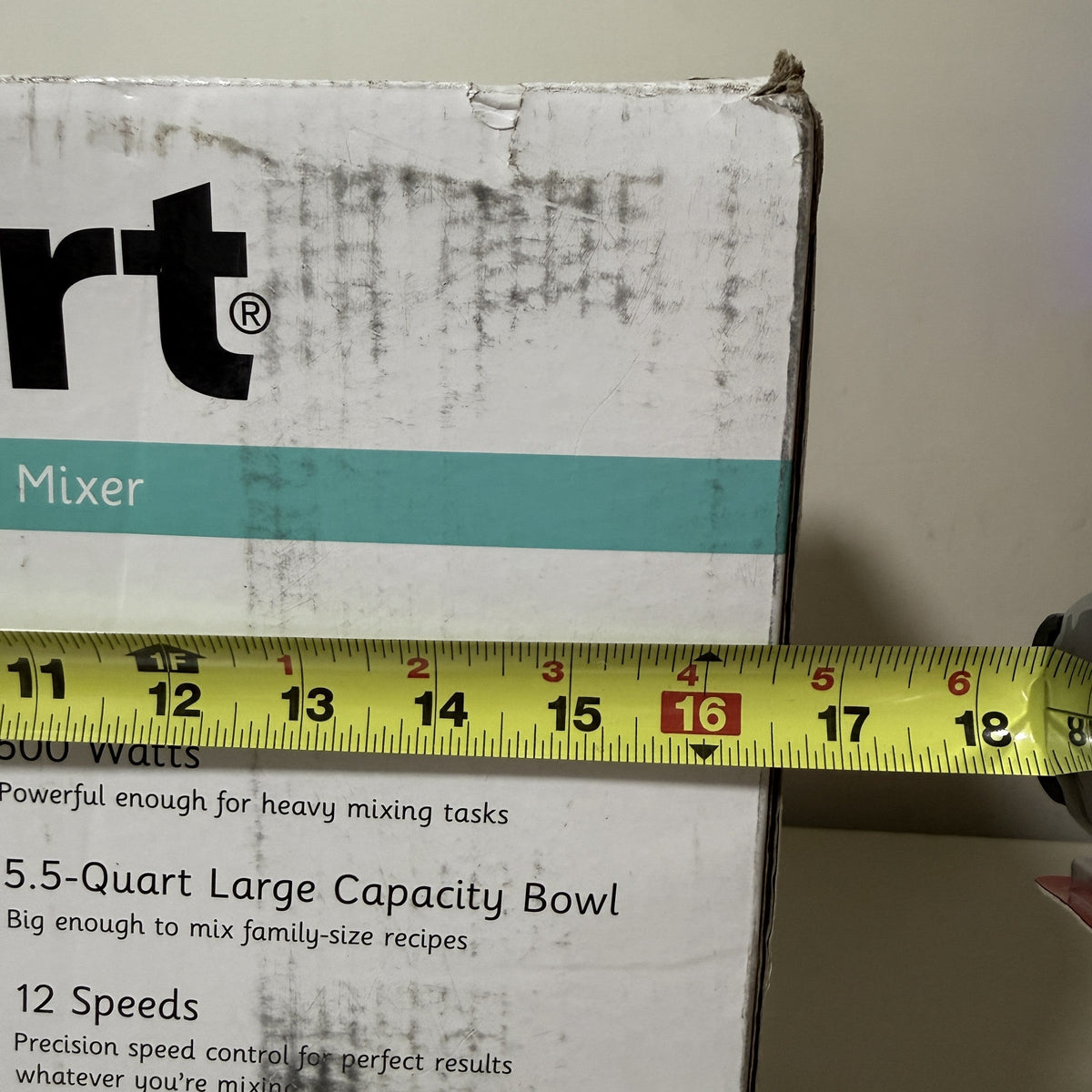Cuisinart SM-50 box width measured with a tape measure