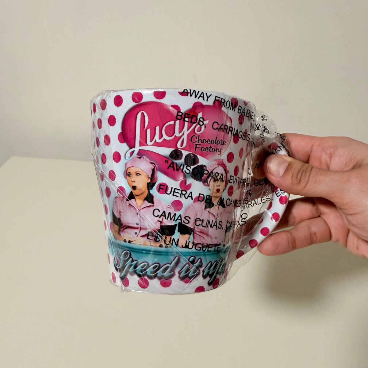 I Love Lucy Chocolate Factory Ceramic Mug, Pink Polka Dot - view 2 of 7