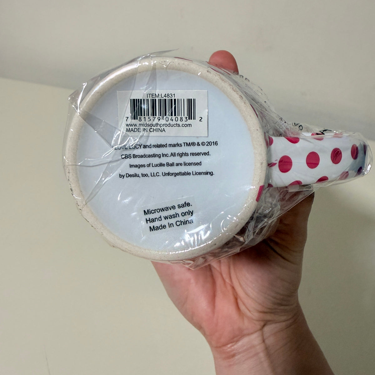 I Love Lucy Chocolate Factory Ceramic Mug, Pink Polka Dot - view 5 of 7