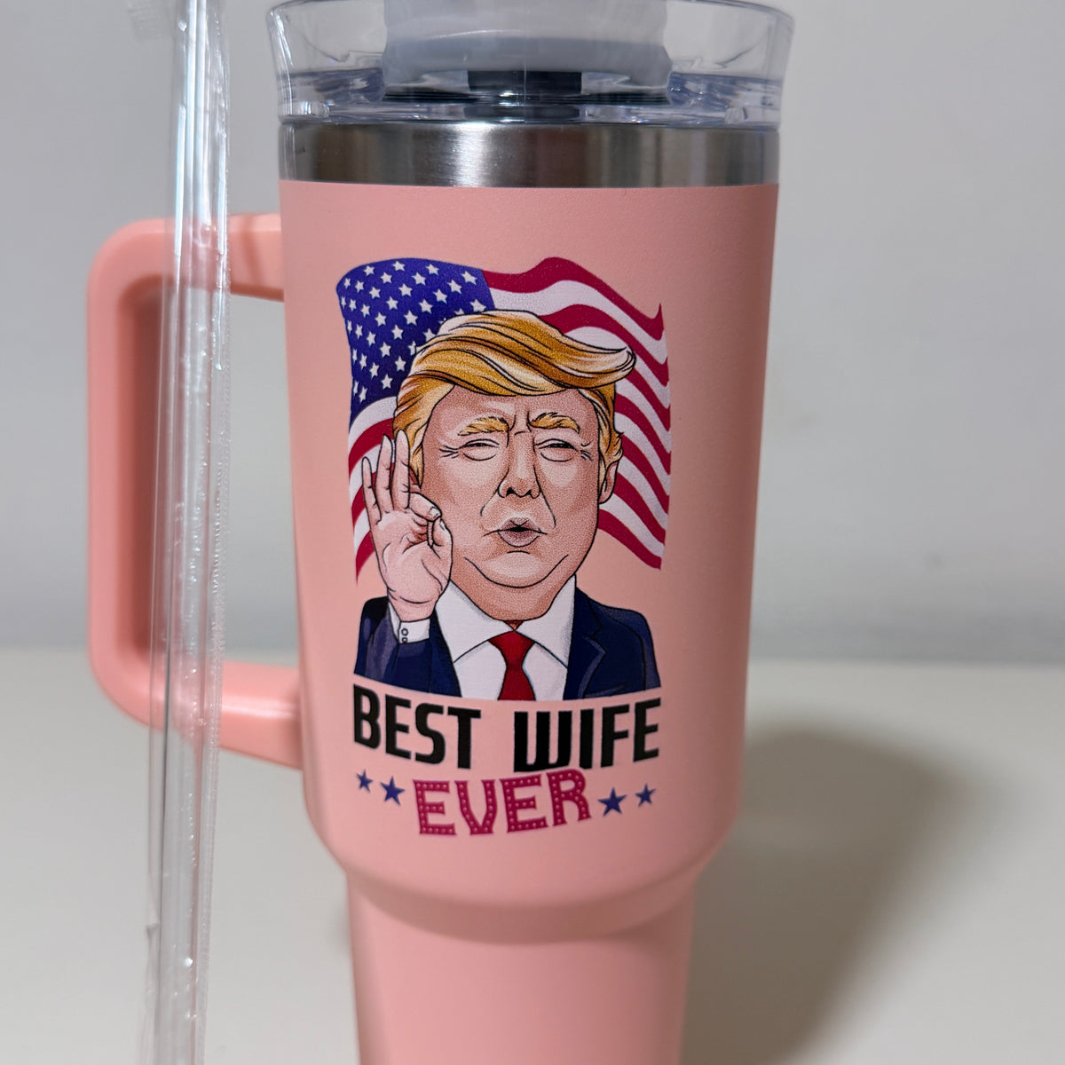 Best Wife Ever 40 oz Insulated Tumbler with Handle and Straw, Pink - view 4 of 11