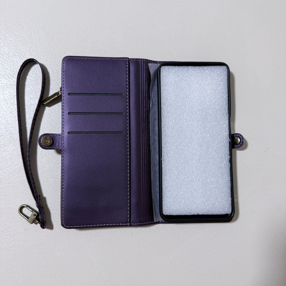 Moto G 5G 2025 Wallet Case with Card Slots and Wrist Strap, Purple - view 3 of 10