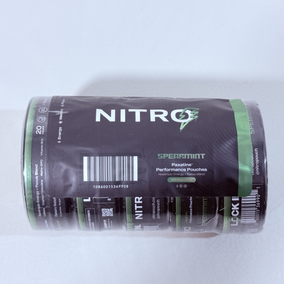 Nitro Spearmint Caffeine Pouches 100 mg, 5 Cans of 20, Exp 11/2027 - view 1 of 4
