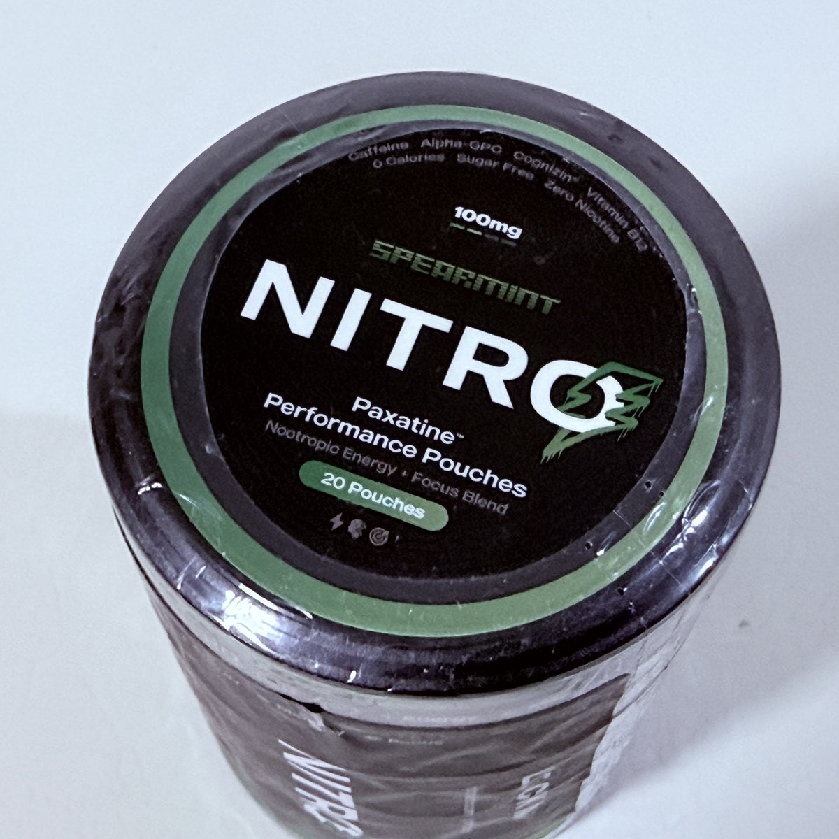 Nitro Spearmint Caffeine Pouches 100 mg, 5 Cans of 20, Exp 11/2027 - view 3 of 4