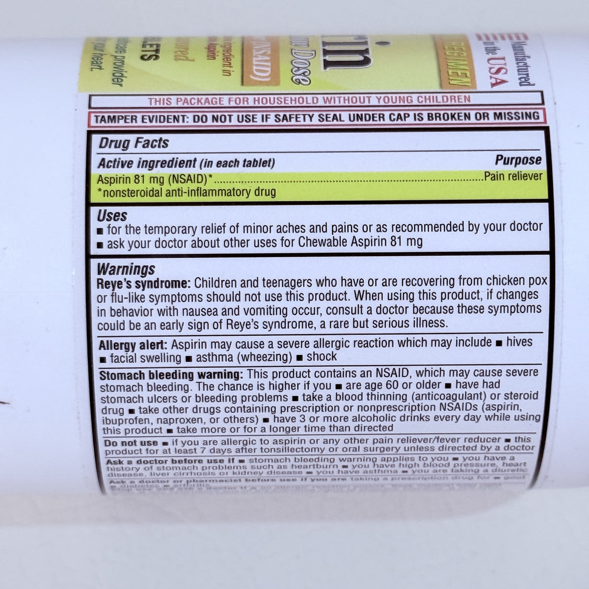 Chewable Low Dose Aspirin 81 mg, Orange, 1000 Tablets, Exp 12/2028 - view 2 of 6