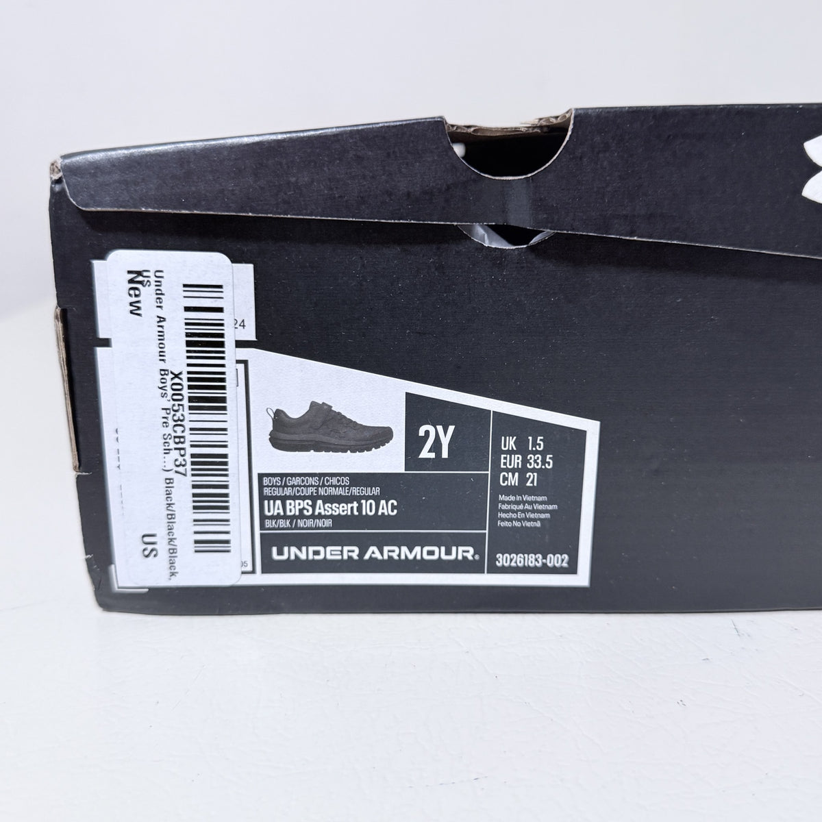 Under Armour Boys Assert 10 AC Running Shoes, Size 2Y, Black - view 8 of 9