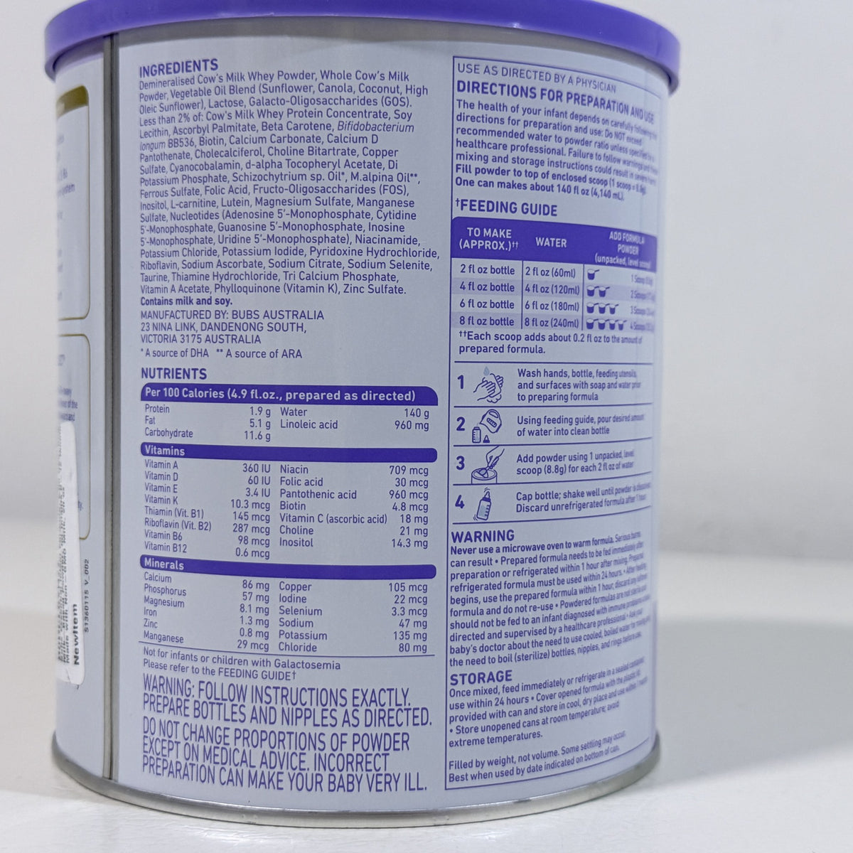 Bubs Essential Infant Formula with Iron, Cow Milk, 20 oz, BB 08/2027 - view 3 of 8