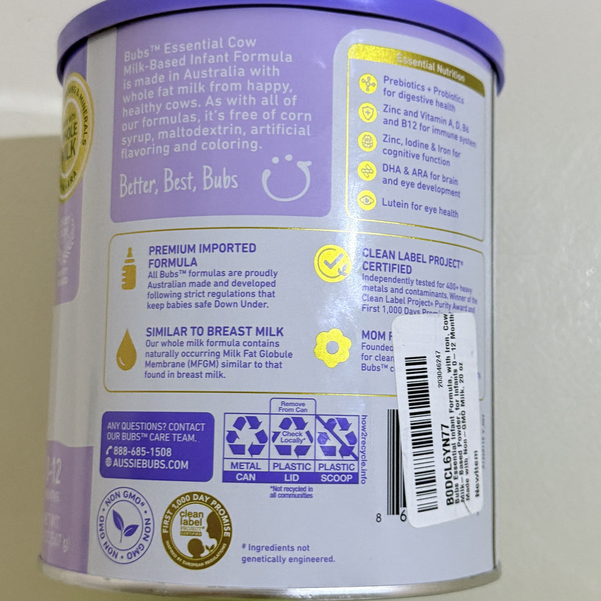 Bubs Essential Infant Formula with Iron, Cow Milk, 20 oz, BB 08/2027 - view 4 of 8
