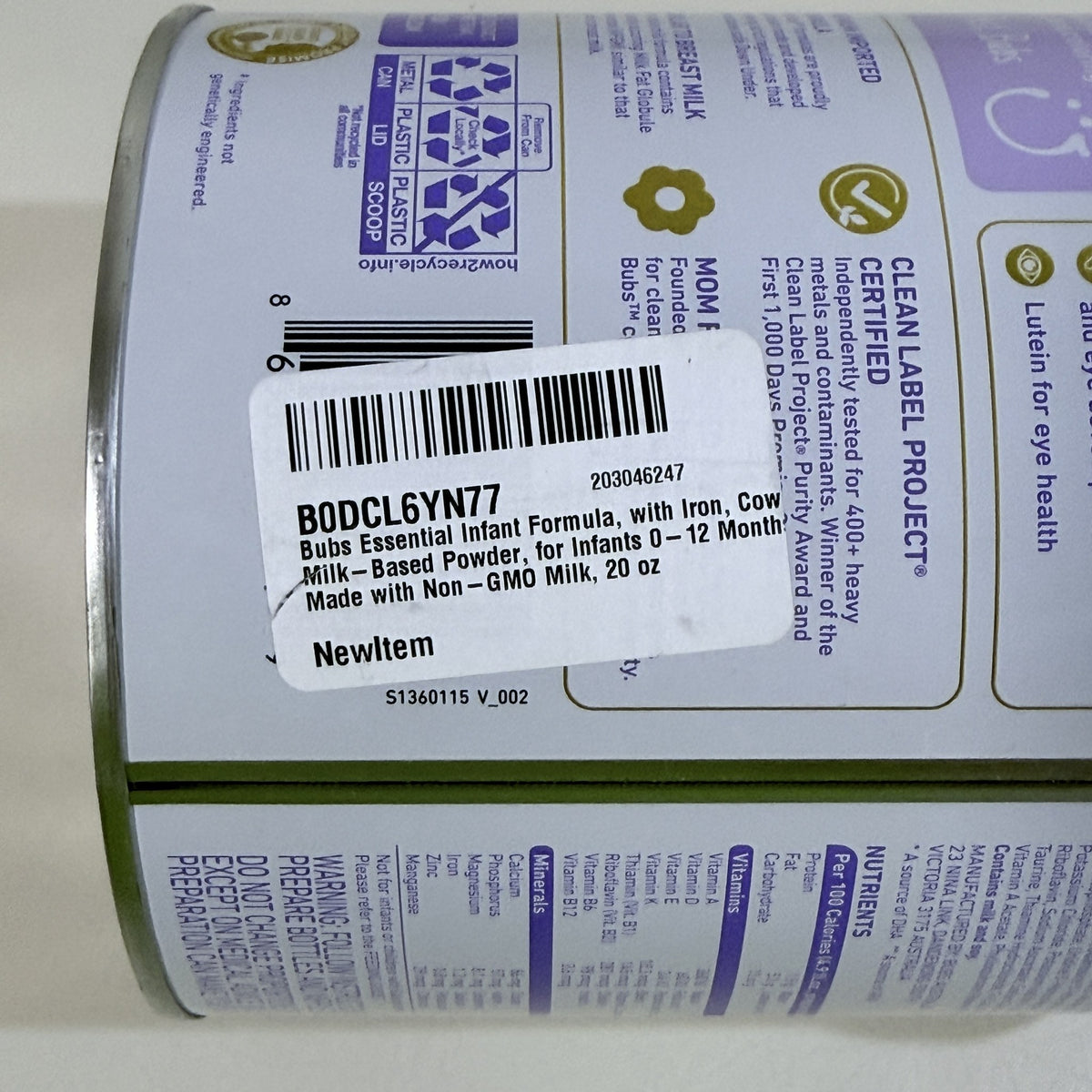 Bubs Essential Infant Formula with Iron, Cow Milk, 20 oz, BB 08/2027 - view 7 of 8
