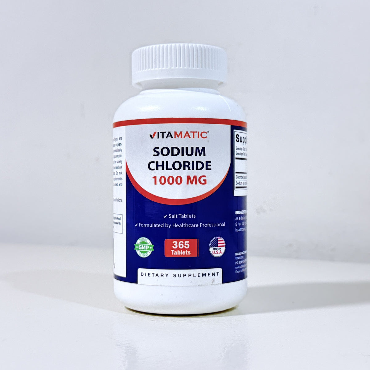 Vitamatic Sodium Chloride 1000 mg Salt Tablets, 365 Count, Exp 05/2028 - view 1 of 4