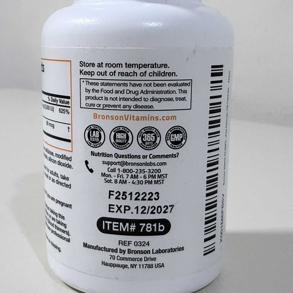 Bronson Vitamin K2 + D3 5000 IU, MK-7, 120 Capsules, Exp 12/2027 - view 3 of 4