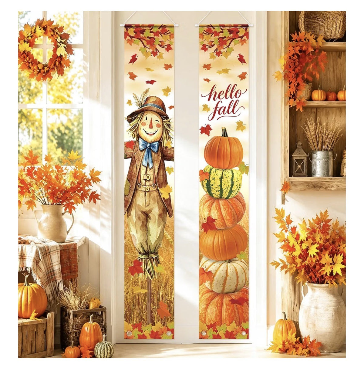 Fall Porch Banner Set with 164 ft Fall Pennant Banners, Scarecrow - view 3 of 10